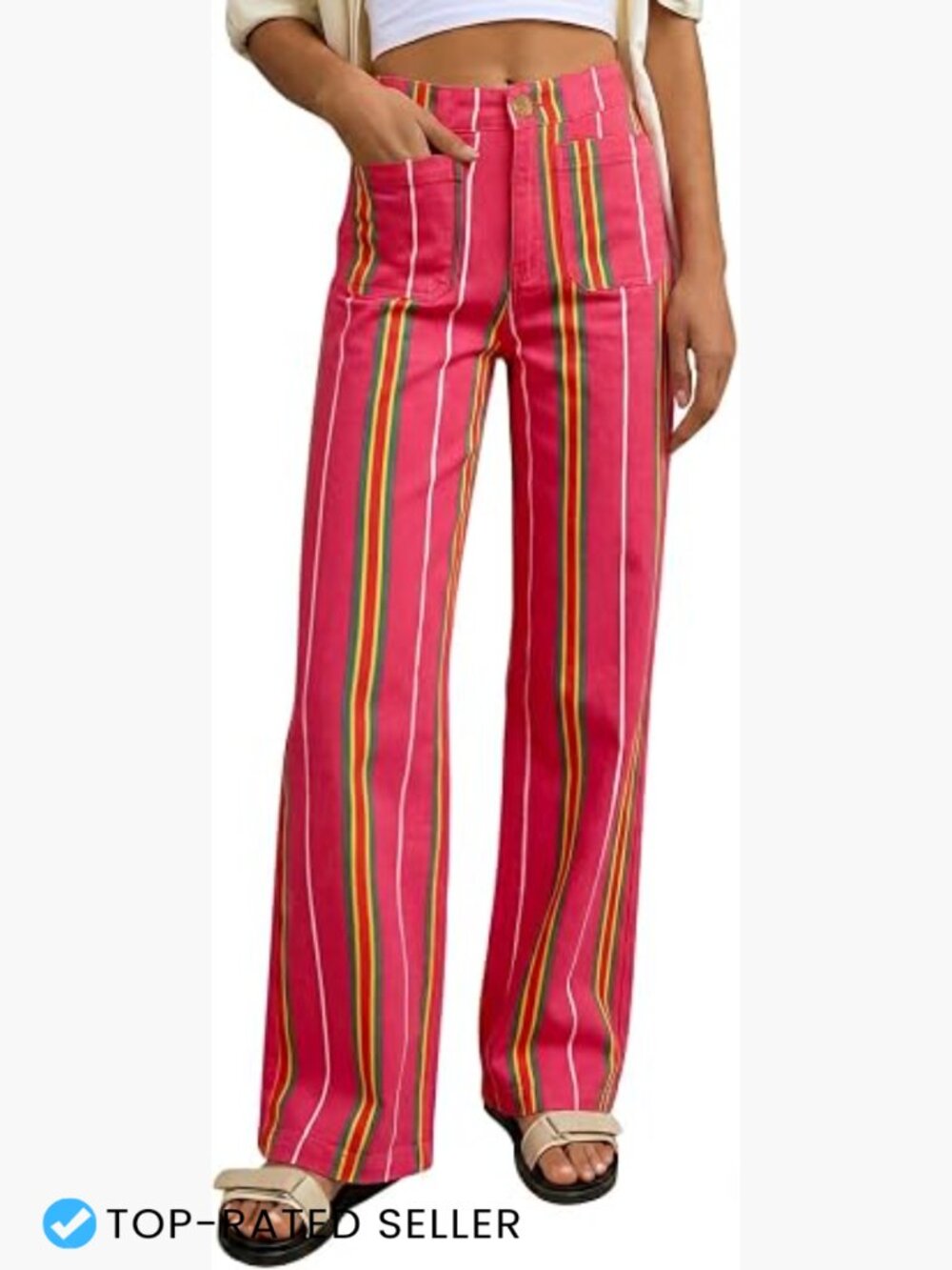 High Waisted Striped Jeans Color Block Stretchy Straight Leg Baggy Y2K Trendy